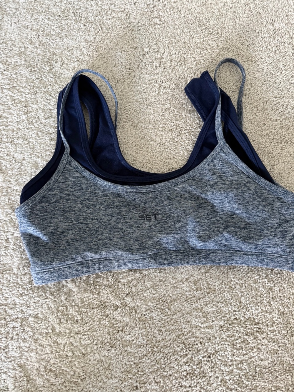 SET Active Heather Gray with Navy Lining Seamless Sports Bra